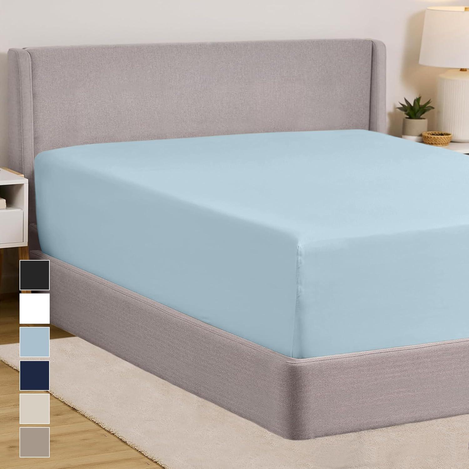 imageGORILLA GRIP Fitted Sheets Stay in Place Twin Size Deep Pocket Bottom Bed Sheets for Mattress Lightweight Microfiber Sbana All Around Elastic OekoTex Wrinkle and Shrink Resistant CreamSea Blue