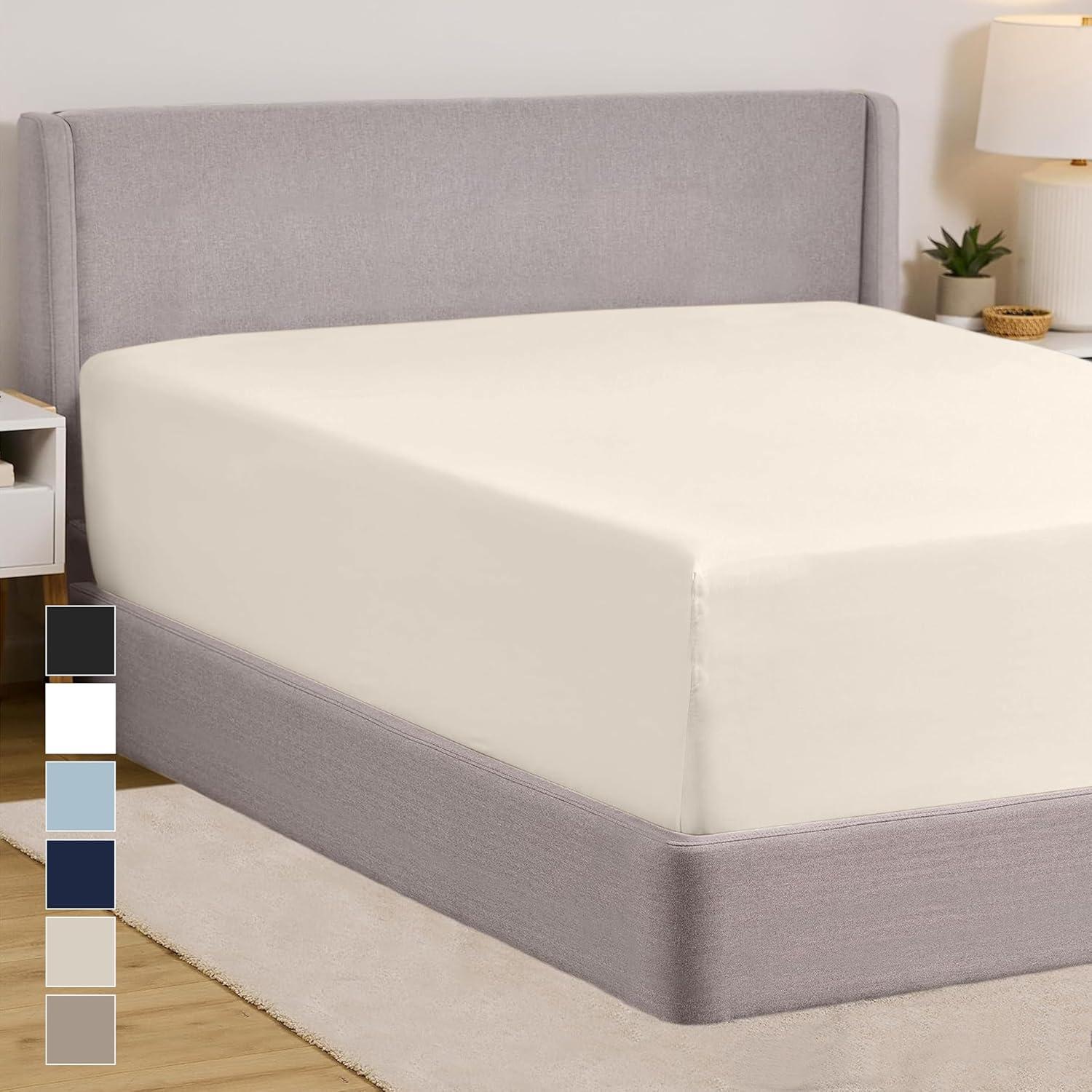imageGORILLA GRIP Fitted Sheets Stay in Place Twin Size Deep Pocket Bottom Bed Sheets for Mattress Lightweight Microfiber Sbana All Around Elastic OekoTex Wrinkle and Shrink Resistant CreamCream