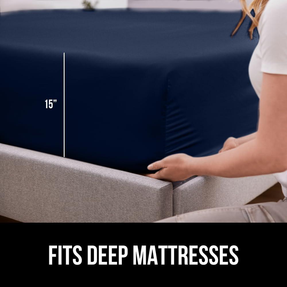 imageGORILLA GRIP Fitted Sheets Stay in Place Twin Size Deep Pocket Bottom Bed Sheets for Mattress Lightweight Microfiber Sbana All Around Elastic OekoTex Wrinkle and Shrink Resistant CreamNavy
