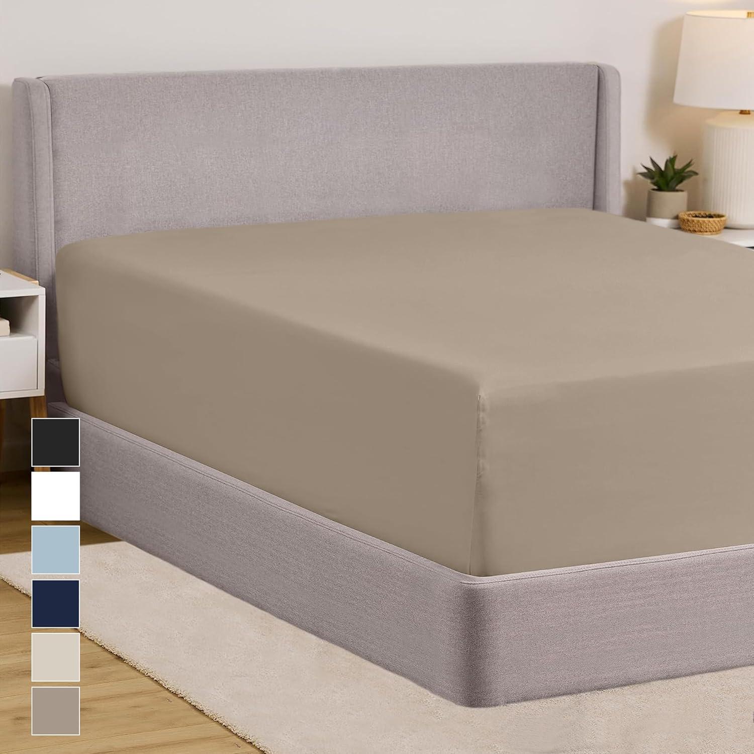 imageGORILLA GRIP Fitted Sheets Stay in Place Twin Size Deep Pocket Bottom Bed Sheets for Mattress Lightweight Microfiber Sbana All Around Elastic OekoTex Wrinkle and Shrink Resistant CreamTaupe