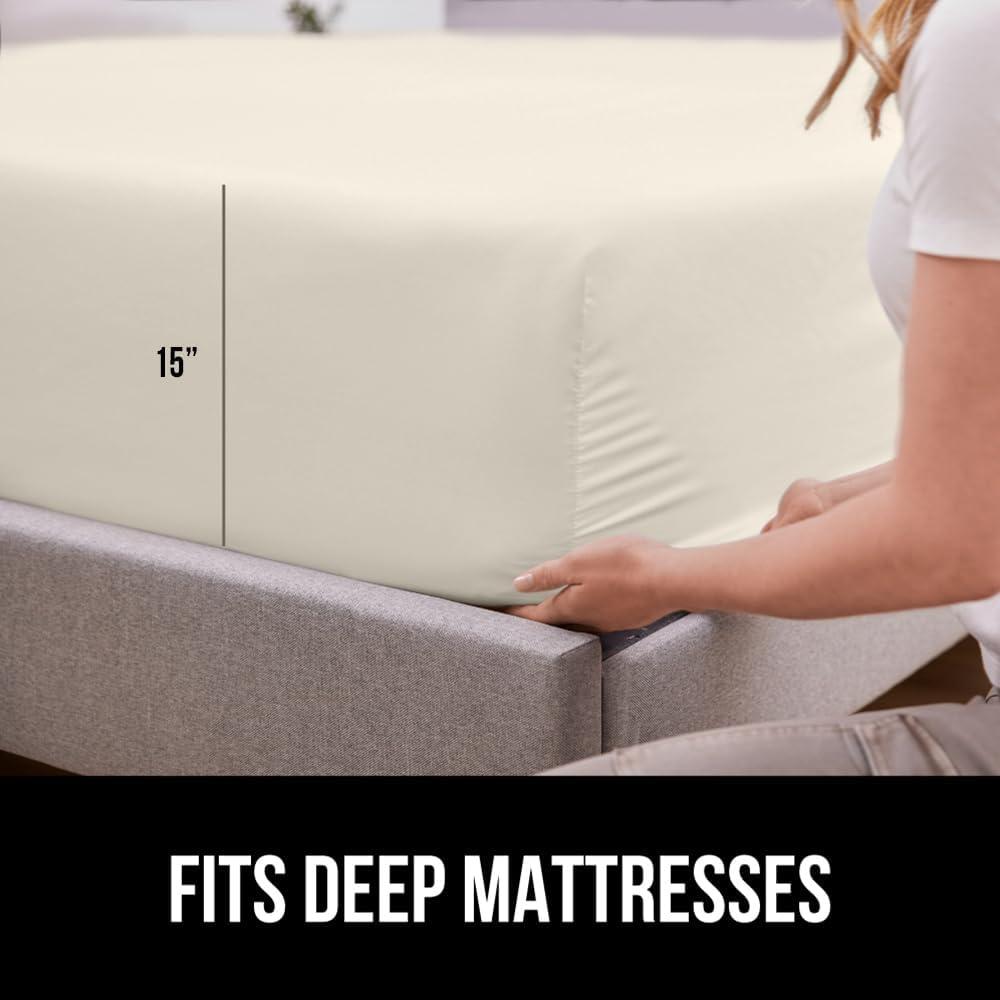 imageGORILLA GRIP Fitted Sheets Stay in Place Twin Size Deep Pocket Bottom Bed Sheets for Mattress Lightweight Microfiber Sbana All Around Elastic OekoTex Wrinkle and Shrink Resistant CreamCream
