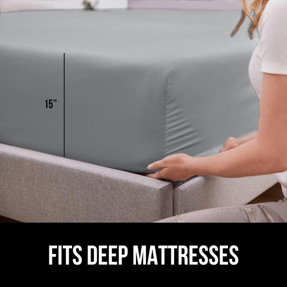 imageGORILLA GRIP Fitted Sheets Stay in Place Twin Size Deep Pocket Bottom Bed Sheets for Mattress Lightweight Microfiber Sbana All Around Elastic OekoTex Wrinkle and Shrink Resistant CreamSoft Gray
