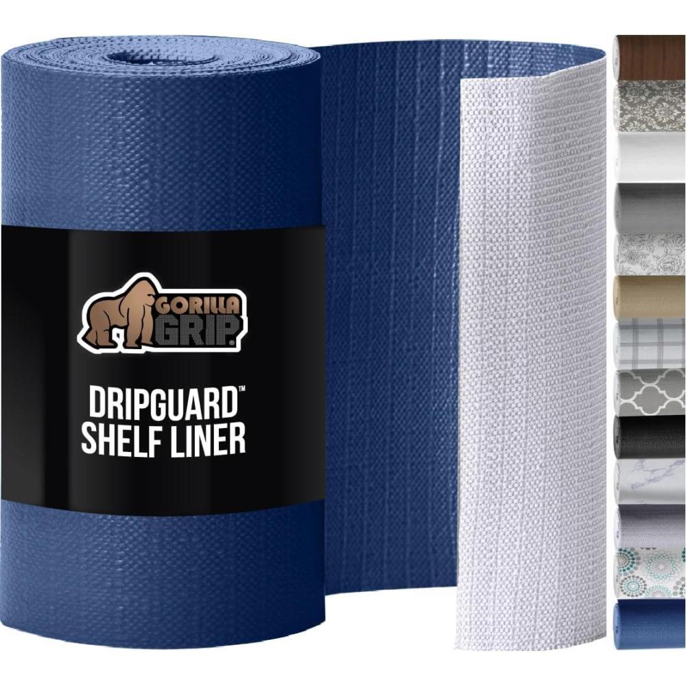 imageGORILLA GRIP DripGuard Shelf Liner Non Adhesive Drawer and Kitchen Cabinet Protector Slip Resistant BPA Free Smooth Surface Plastic Liners for Cabinets Bathrooms Closets 175x240 Inch GrayNavy
