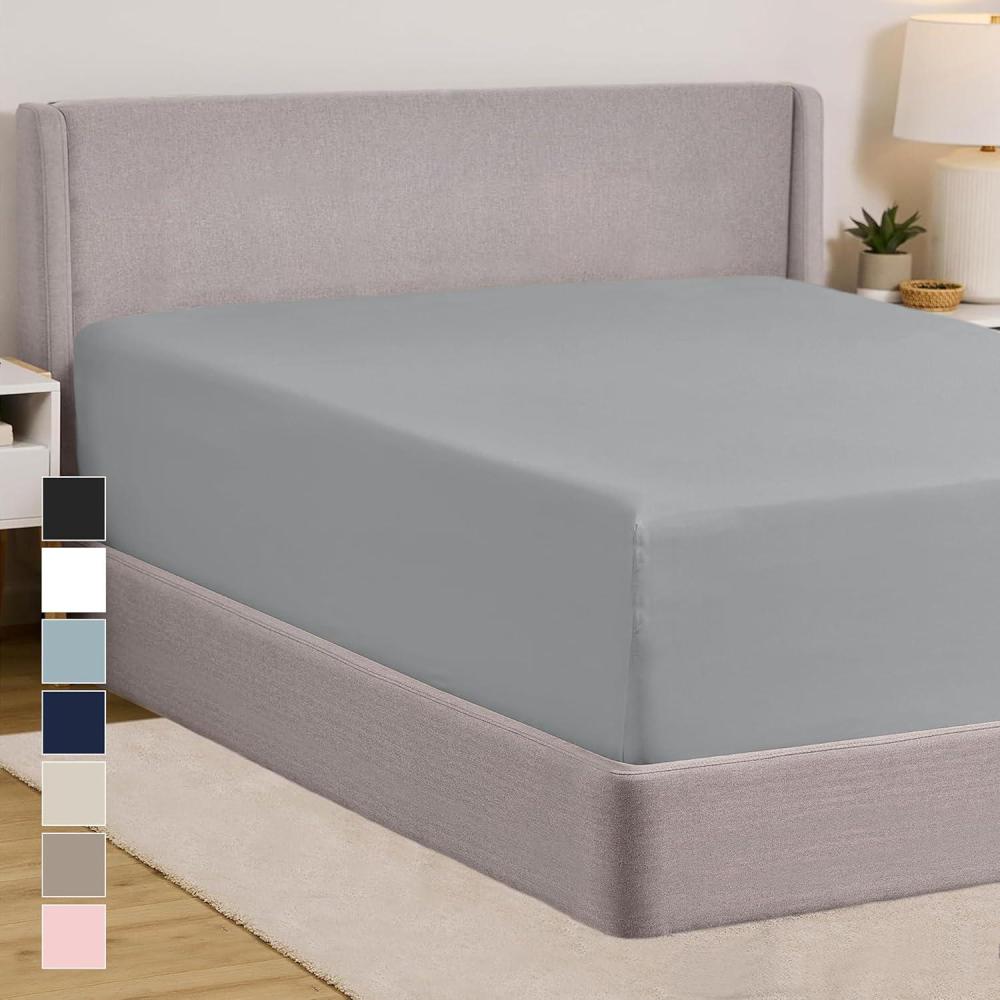 imageGORILLA GRIP Fitted Sheets Stay in Place Twin Size Deep Pocket Bottom Bed Sheets for Mattress Lightweight Microfiber Sbana All Around Elastic OekoTex Wrinkle and Shrink Resistant CreamSoft Gray
