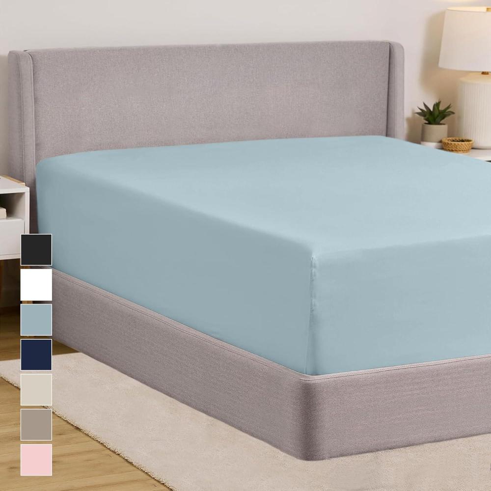 imageGORILLA GRIP Fitted Sheets Stay in Place Twin Size Deep Pocket Bottom Bed Sheets for Mattress Lightweight Microfiber Sbana All Around Elastic OekoTex Wrinkle and Shrink Resistant CreamSea Blue