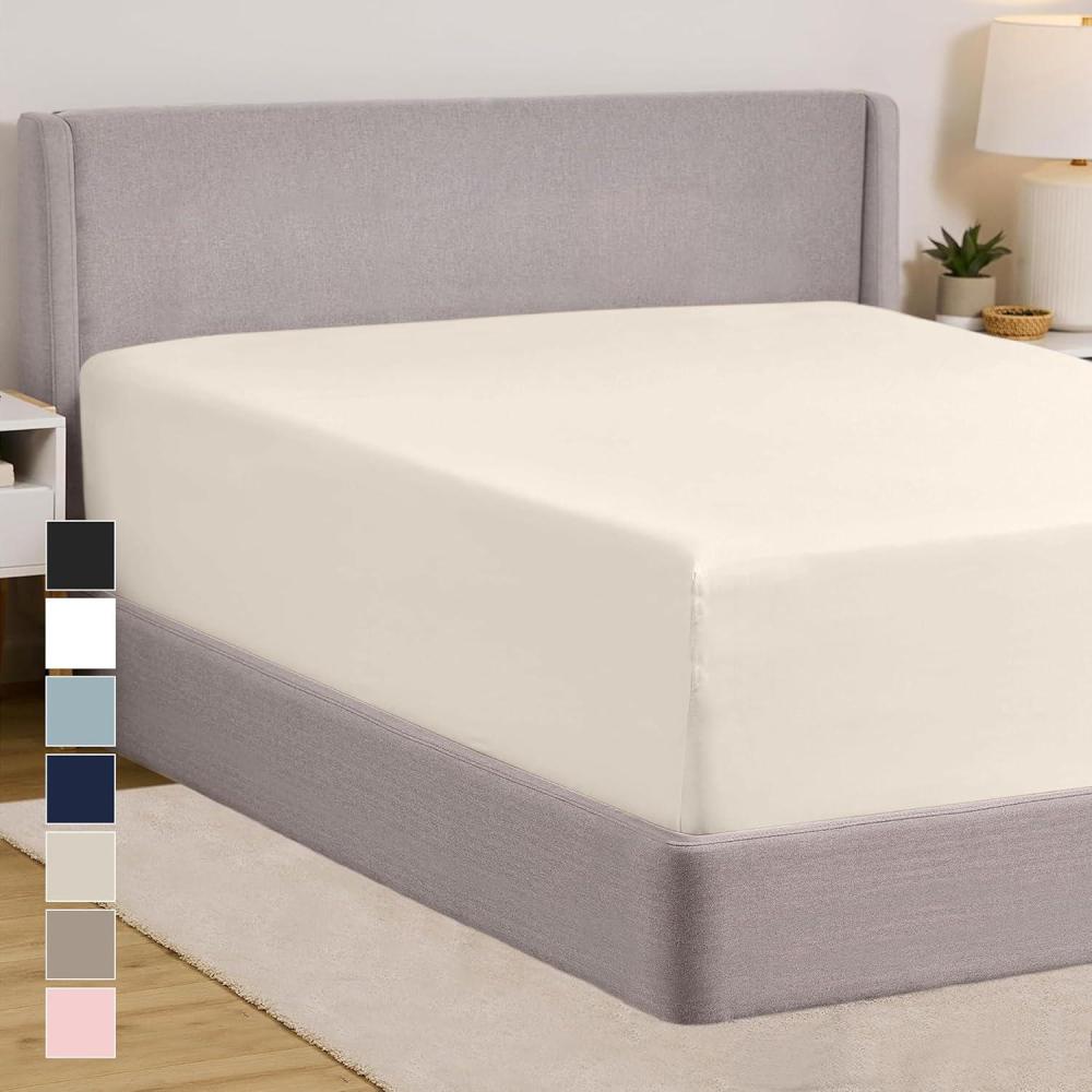 imageGORILLA GRIP Fitted Sheets Stay in Place Twin Size Deep Pocket Bottom Bed Sheets for Mattress Lightweight Microfiber Sbana All Around Elastic OekoTex Wrinkle and Shrink Resistant CreamCream