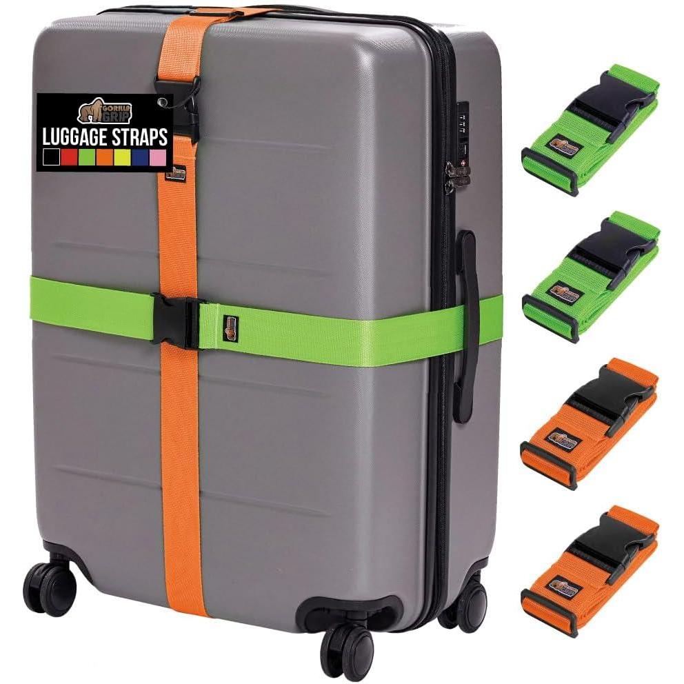 imageGORILLA GRIP Heavy Duty 4 Pack Adjustable Luggage Straps for Suitcases Easy to Identify Travel Belt Connector Holds Suitcase Together Extends Life of Bag Strap Connects Two Bags Accessories BlueGreenOrange