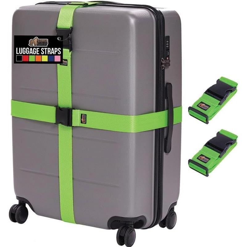 imageGORILLA GRIP Heavy Duty 4 Pack Adjustable Luggage Straps for Suitcases Easy to Identify Travel Belt Connector Holds Suitcase Together Extends Life of Bag Strap Connects Two Bags Accessories BlueGreen