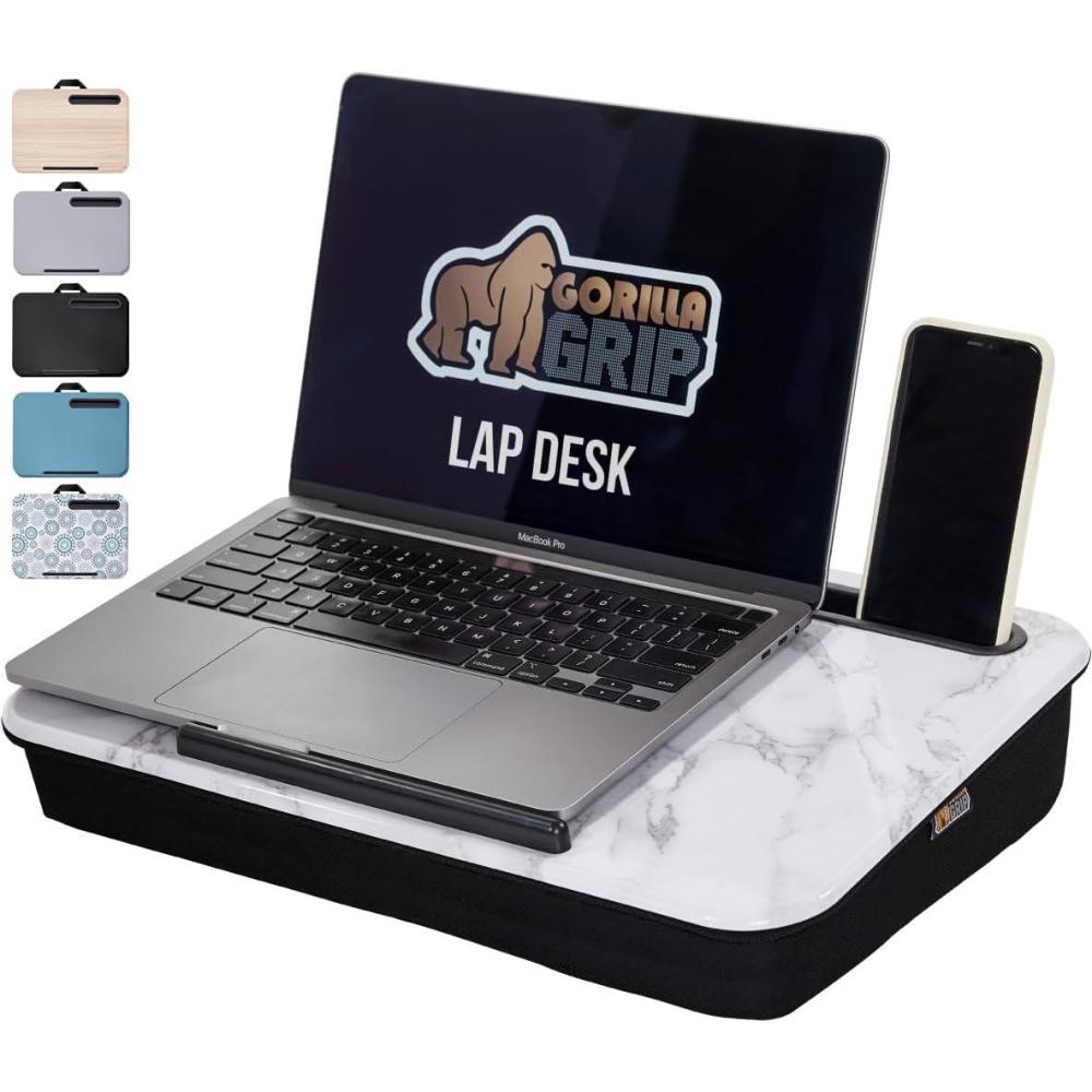 imageGORILLA GRIP Laptop Lap Desk with Phone Holder Pillow Cushion Desks Fit Laptops up to 156quot Gifts for Home Portable Travel Workstation Tray Ledge Keep Computers in Place Marble PatternMarble
