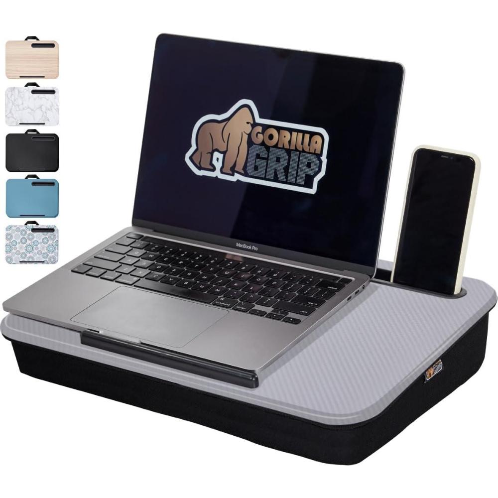 imageGORILLA GRIP Laptop Lap Desk with Phone Holder Pillow Cushion Desks Fit Laptops up to 156quot Gifts for Home Portable Travel Workstation Tray Ledge Keep Computers in Place Marble PatternGray
