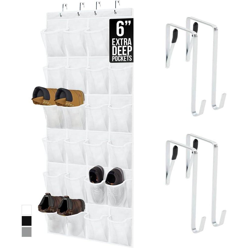 imageGORILLA GRIP Over the Door Shoe Organizer 24 Large Breathable Mesh Pockets Space Saving Hanging Storage Holder Closet Rack Hanger Holds Up to 40 lbs Hangs on Closets for Shoes Accessories BlackWhite