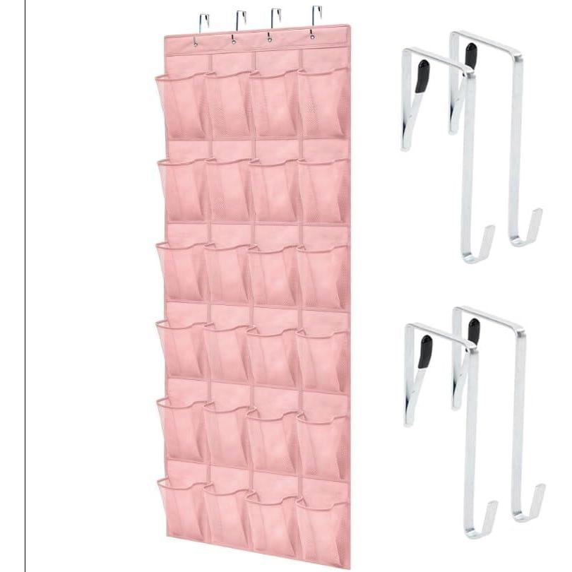imageGORILLA GRIP Over the Door Shoe Organizer 24 Large Breathable Mesh Pockets Space Saving Hanging Storage Holder Closet Rack Hanger Holds Up to 40 lbs Hangs on Closets for Shoes Accessories BlackLight Pink