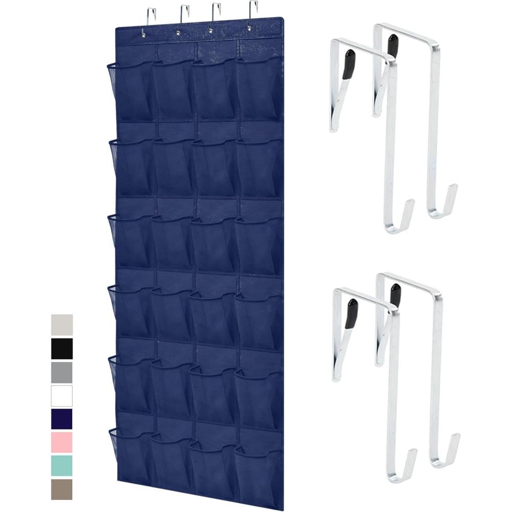 imageGORILLA GRIP Over the Door Shoe Organizer 24 Large Breathable Mesh Pockets Space Saving Hanging Storage Holder Closet Rack Hanger Holds Up to 40 lbs Hangs on Closets for Shoes Accessories BlackNavy