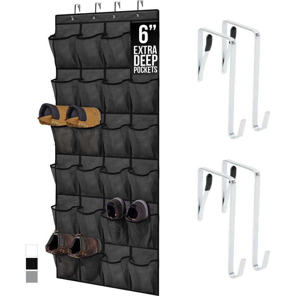 imageGORILLA GRIP Over the Door Shoe Organizer 24 Large Breathable Mesh Pockets Space Saving Hanging Storage Holder Closet Rack Hanger Holds Up to 40 lbs Hangs on Closets for Shoes Accessories BlackBlack