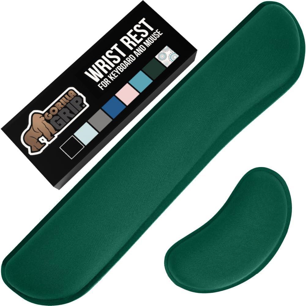 imageGORILLA GRIP Silky Gel Memory Foam Wrist Rest for Computer Keyboard Mouse Ergonomic Design for Typing Pain Relief Desk Pads Support Hand and Arm Mousepad Rests Stain Resistant 2 Piece Pad SpiralHunter Green