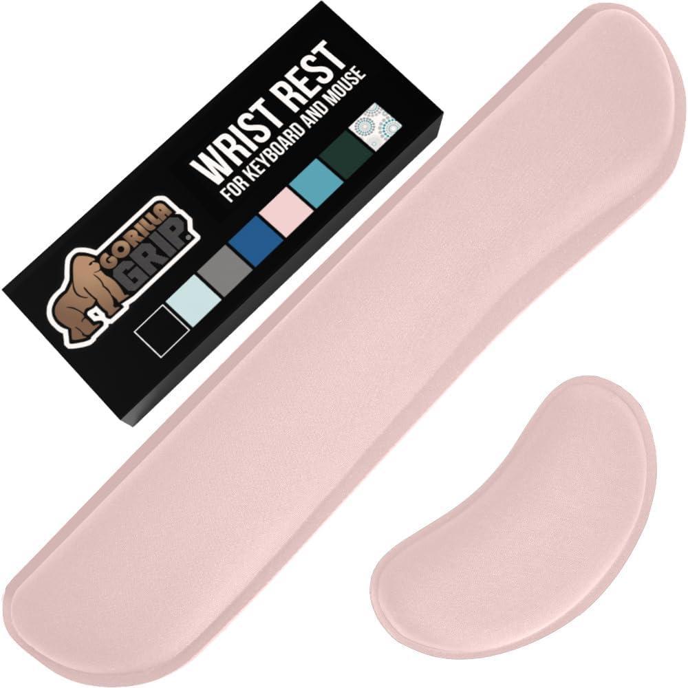 imageGORILLA GRIP Silky Gel Memory Foam Wrist Rest for Computer Keyboard Mouse Ergonomic Design for Typing Pain Relief Desk Pads Support Hand and Arm Mousepad Rests Stain Resistant 2 Piece Pad SpiralLight Pink