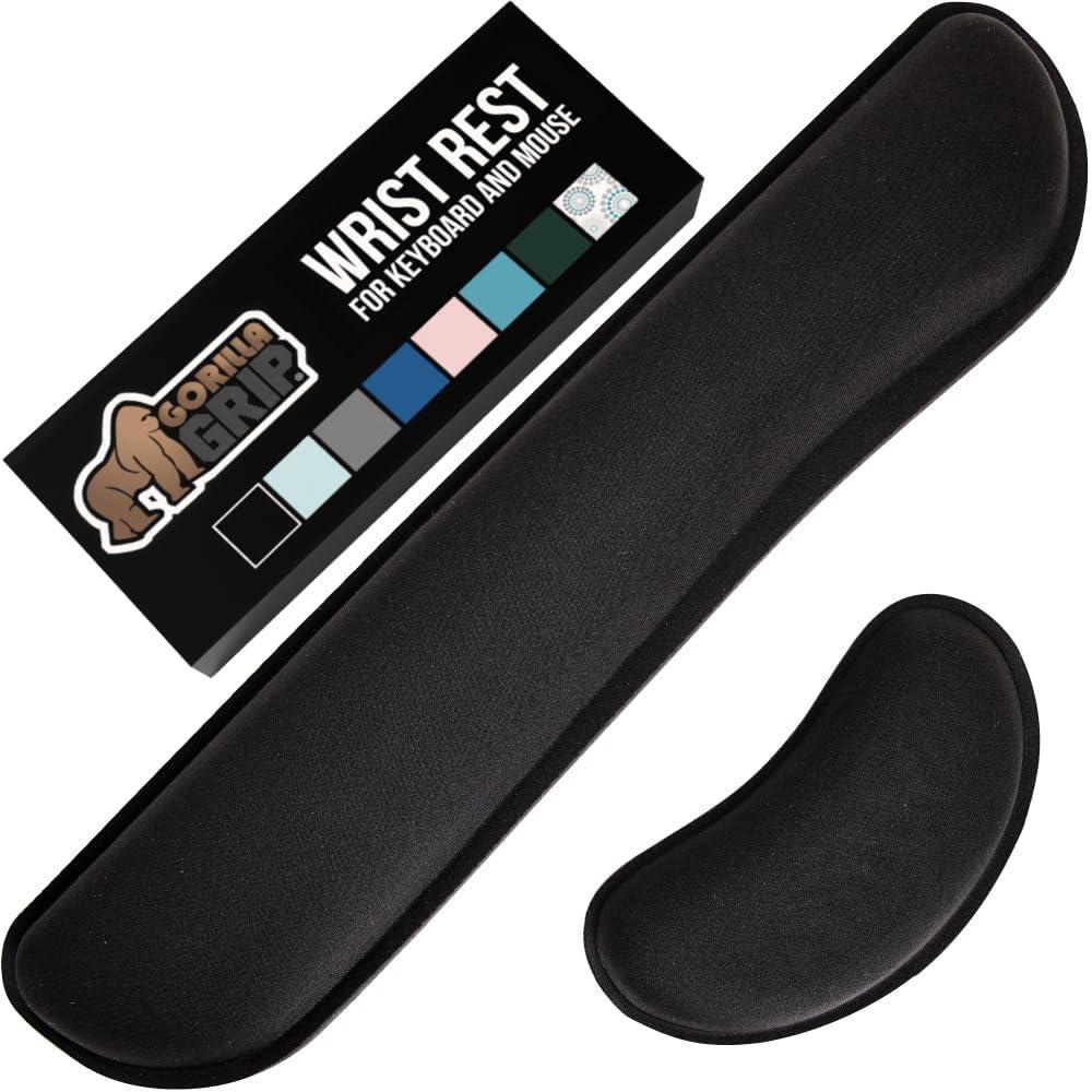 imageGORILLA GRIP Silky Gel Memory Foam Wrist Rest for Computer Keyboard Mouse Ergonomic Design for Typing Pain Relief Desk Pads Support Hand and Arm Mousepad Rests Stain Resistant 2 Piece Pad SpiralBlack