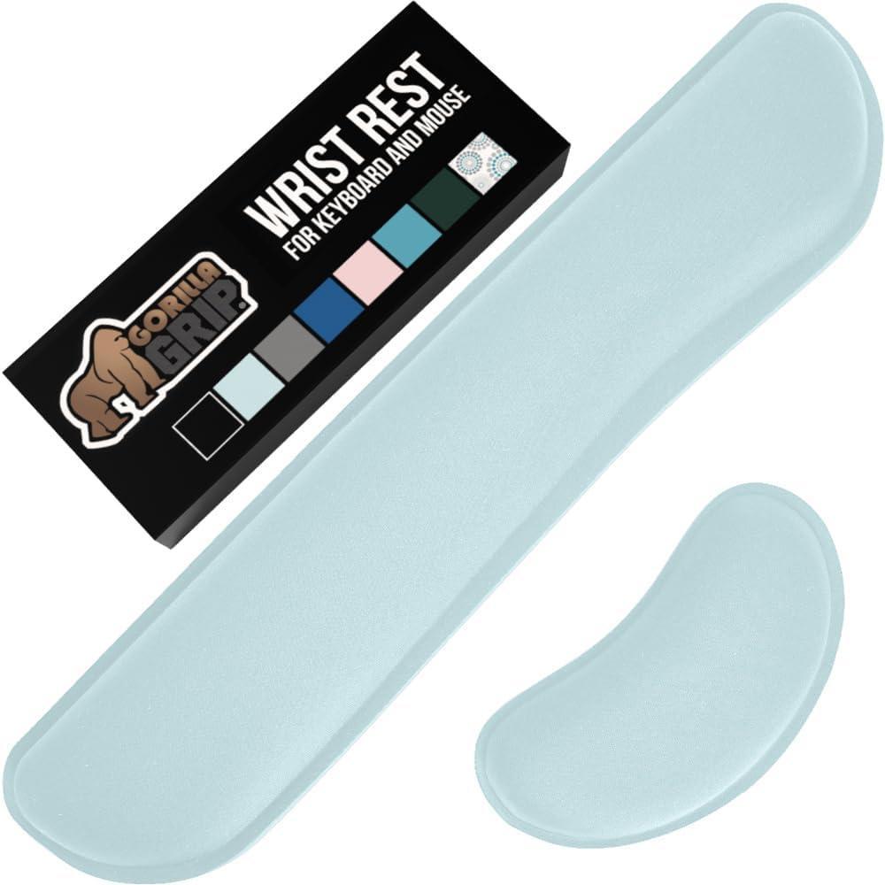 imageGORILLA GRIP Silky Gel Memory Foam Wrist Rest for Computer Keyboard Mouse Ergonomic Design for Typing Pain Relief Desk Pads Support Hand and Arm Mousepad Rests Stain Resistant 2 Piece Pad SpiralSky Blue
