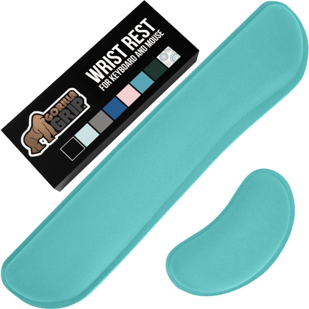 imageGORILLA GRIP Silky Gel Memory Foam Wrist Rest for Computer Keyboard Mouse Ergonomic Design for Typing Pain Relief Desk Pads Support Hand and Arm Mousepad Rests Stain Resistant 2 Piece Pad SpiralTurquoise