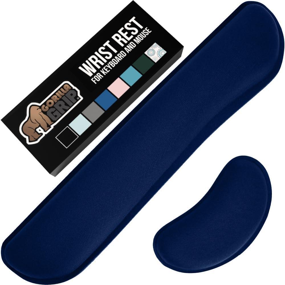 imageGORILLA GRIP Silky Gel Memory Foam Wrist Rest for Computer Keyboard Mouse Ergonomic Design for Typing Pain Relief Desk Pads Support Hand and Arm Mousepad Rests Stain Resistant 2 Piece Pad SpiralNavy Blue