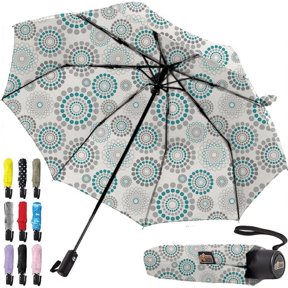 imageGORILLA GRIP Strong Windproof Stick Compact Umbrella for Rain OneClick Automatic Open and Close Durable Quick Dry Waterproof Material Lightweight and Portable Travel Size Fits Backpack RainbowSpiral