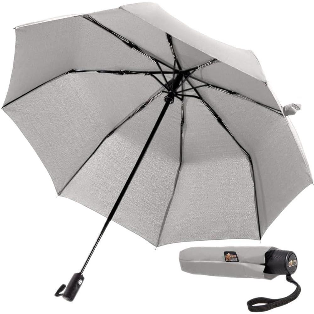 imageGORILLA GRIP Strong Windproof Stick Compact Umbrella for Rain OneClick Automatic Open and Close Durable Quick Dry Waterproof Material Lightweight and Portable Travel Size Fits Backpack RainbowGray