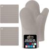 GORILLA GRIP BPA-Free Soft Silicone Oven Mitts, Heat Resistant and Waterproof Cooking Safety Gloves, Thick Cotton Lining, Flexible Gripping, Kitchen Potholders Set, for Grilling, BBQ, 12.5×8.3, Black(Almond)