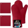 GORILLA GRIP BPA-Free Soft Silicone Oven Mitts, Heat Resistant and Waterproof Cooking Safety Gloves, Thick Cotton Lining, Flexible Gripping, Kitchen Potholders Set, for Grilling, BBQ, 12.5×8.3, Black(Red)