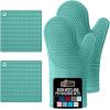 GORILLA GRIP BPA-Free Soft Silicone Oven Mitts, Heat Resistant and Waterproof Cooking Safety Gloves, Thick Cotton Lining, Flexible Gripping, Kitchen Potholders Set, for Grilling, BBQ, 12.5×8.3, Black(Turquoise)