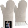 GORILLA GRIP BPA-Free Soft Silicone Oven Mitts, Heat Resistant and Waterproof Cooking Safety Gloves, Thick Cotton Lining, Flexible Gripping, Kitchen Potholders Set, for Grilling, BBQ, 12.5×8.3, Black(Almond)