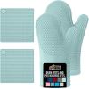 GORILLA GRIP BPA-Free Soft Silicone Oven Mitts, Heat Resistant and Waterproof Cooking Safety Gloves, Thick Cotton Lining, Flexible Gripping, Kitchen Potholders Set, for Grilling, BBQ, 12.5×8.3, Black(Mint)
