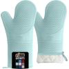 GORILLA GRIP BPA-Free Soft Silicone Oven Mitts, Heat Resistant and Waterproof Cooking Safety Gloves, Thick Cotton Lining, Flexible Gripping, Kitchen Potholders Set, for Grilling, BBQ, 12.5×8.3, Black(Mint)