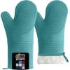 GORILLA GRIP BPA-Free Soft Silicone Oven Mitts, Heat Resistant and Waterproof Cooking Safety Gloves, Thick Cotton Lining, Flexible Gripping, Kitchen Potholders Set, for Grilling, BBQ, 12.5×8.3, Black(Turquoise)