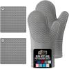 GORILLA GRIP BPA-Free Soft Silicone Oven Mitts, Heat Resistant and Waterproof Cooking Safety Gloves, Thick Cotton Lining, Flexible Gripping, Kitchen Potholders Set, for Grilling, BBQ, 12.5×8.3, Black(Gray)