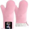 GORILLA GRIP BPA-Free Soft Silicone Oven Mitts, Heat Resistant and Waterproof Cooking Safety Gloves, Thick Cotton Lining, Flexible Gripping, Kitchen Potholders Set, for Grilling, BBQ, 12.5×8.3, Black(Pink)