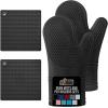 GORILLA GRIP BPA-Free Soft Silicone Oven Mitts, Heat Resistant and Waterproof Cooking Safety Gloves, Thick Cotton Lining, Flexible Gripping, Kitchen Potholders Set, for Grilling, BBQ, 12.5×8.3, Black(Black)