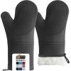 GORILLA GRIP BPA-Free Soft Silicone Oven Mitts, Heat Resistant and Waterproof Cooking Safety Gloves, Thick Cotton Lining, Flexible Gripping, Kitchen Potholders Set, for Grilling, BBQ, 12.5×8.3, Black(Black)