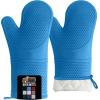 GORILLA GRIP BPA-Free Soft Silicone Oven Mitts, Heat Resistant and Waterproof Cooking Safety Gloves, Thick Cotton Lining, Flexible Gripping, Kitchen Potholders Set, for Grilling, BBQ, 12.5×8.3, Black(Aqua)