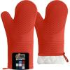GORILLA GRIP BPA-Free Soft Silicone Oven Mitts, Heat Resistant and Waterproof Cooking Safety Gloves, Thick Cotton Lining, Flexible Gripping, Kitchen Potholders Set, for Grilling, BBQ, 12.5×8.3, Black(Coral)