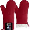 GORILLA GRIP BPA-Free Soft Silicone Oven Mitts, Heat Resistant and Waterproof Cooking Safety Gloves, Thick Cotton Lining, Flexible Gripping, Kitchen Potholders Set, for Grilling, BBQ, 12.5×8.3, Black(Red)