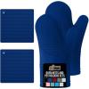 GORILLA GRIP BPA-Free Soft Silicone Oven Mitts, Heat Resistant and Waterproof Cooking Safety Gloves, Thick Cotton Lining, Flexible Gripping, Kitchen Potholders Set, for Grilling, BBQ, 12.5×8.3, Black(Blue)