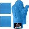 GORILLA GRIP BPA-Free Soft Silicone Oven Mitts, Heat Resistant and Waterproof Cooking Safety Gloves, Thick Cotton Lining, Flexible Gripping, Kitchen Potholders Set, for Grilling, BBQ, 12.5×8.3, Black(Aqua)