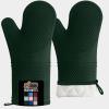 GORILLA GRIP BPA-Free Soft Silicone Oven Mitts, Heat Resistant and Waterproof Cooking Safety Gloves, Thick Cotton Lining, Flexible Gripping, Kitchen Potholders Set, for Grilling, BBQ, 12.5×8.3, Black(Hunter Green)