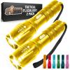 GORILLA GRIP Powerful LED Tactical Flashlight, 750 FT High Lumens 5 Adjustable Modes, Water Resistant, Ultra Bright Zoom, Stocking Stuffers, White Elephant Holiday Gifts, Dog Walking, Turquoise(Yellow Gold)