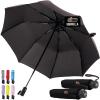 GORILLA GRIP Strong Windproof Stick Compact Umbrella for Rain, One-Click Automatic Open and Close, Durable Quick Dry Waterproof Material, Lightweight and Portable, Travel Size Fits Backpack, Rainbow(Black)