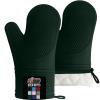 GORILLA GRIP BPA-Free Soft Silicone Oven Mitts, Heat Resistant and Waterproof Cooking Safety Gloves, Thick Cotton Lining, Flexible Gripping, Kitchen Potholders Set, for Grilling, BBQ, 12.5×8.3, Black(Hunter Green)