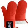 GORILLA GRIP BPA-Free Soft Silicone Oven Mitts, Heat Resistant and Waterproof Cooking Safety Gloves, Thick Cotton Lining, Flexible Gripping, Kitchen Potholders Set, for Grilling, BBQ, 12.5×8.3, Black(Coral)