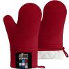 GORILLA GRIP BPA-Free Soft Silicone Oven Mitts, Heat Resistant and Waterproof Cooking Safety Gloves, Thick Cotton Lining, Flexible Gripping, Kitchen Potholders Set, for Grilling, BBQ, 12.5×8.3, Black(Red)