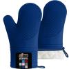GORILLA GRIP BPA-Free Soft Silicone Oven Mitts, Heat Resistant and Waterproof Cooking Safety Gloves, Thick Cotton Lining, Flexible Gripping, Kitchen Potholders Set, for Grilling, BBQ, 12.5×8.3, Black(Blue)