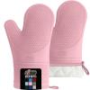 GORILLA GRIP BPA-Free Soft Silicone Oven Mitts, Heat Resistant and Waterproof Cooking Safety Gloves, Thick Cotton Lining, Flexible Gripping, Kitchen Potholders Set, for Grilling, BBQ, 12.5×8.3, Black(Pink)